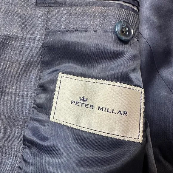 Peter Millar Plaid Navy Blue Sport Coat Suit Blazer Two Button Men's Size 46R - Picture 5 of 6